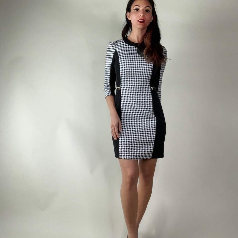 H&M long sleeved houndstooth dress